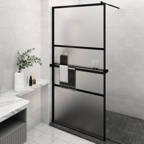 Walk-in Shower Wall with Shelf Black 115x195 cm ESG Glass&Aluminium vidaXL (1/5)