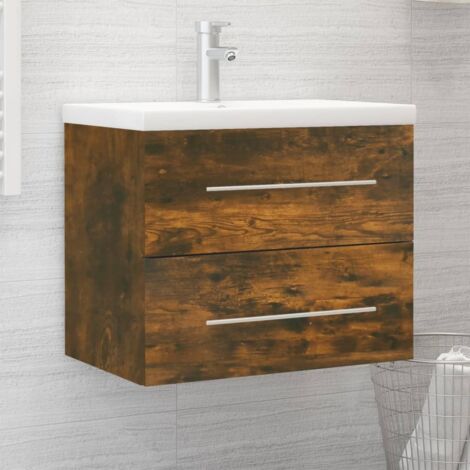 Sink Cabinet with Built-in Basin Smoked Oak Engineered Wood vidaXL