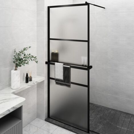 Walk-in Shower Wall with Shelf Black 80x195 cm ESG Glass&Aluminium vidaXL (1/5)