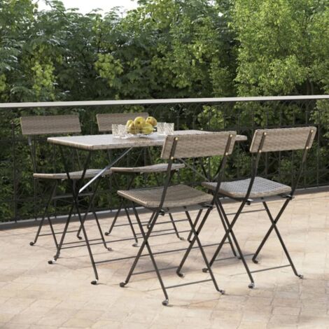 Folding Bistro Chair Set of 4 Grey PE rattan Standard Foldable vidaXL