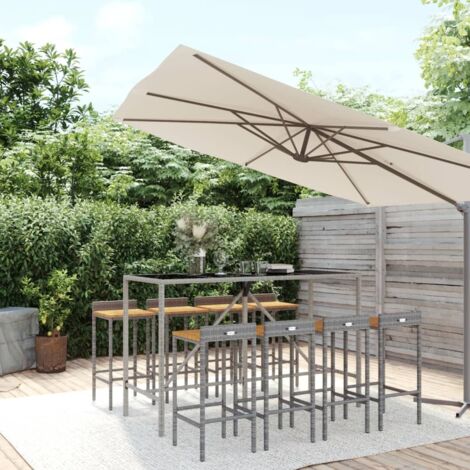 Garden Bar Set Grey PE Rattan, Solid Acacia Wood, Powder-Coated Steel vidaXL (1/5)
