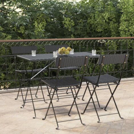 Folding Bistro Chair Set of 4 Black PE Rattan, Powder-Coated Steel vidaXL