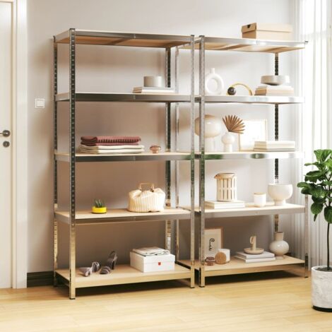5-Layer Heavy-duty Shelves 2 pcs Silver Steel&Engineered Wood vidaXL