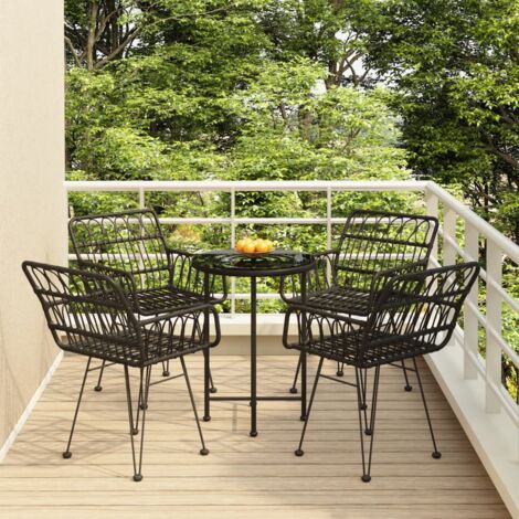 Garden Dining Set  Black  PE rattan, steel, tempered glass vidaXL (1/5)