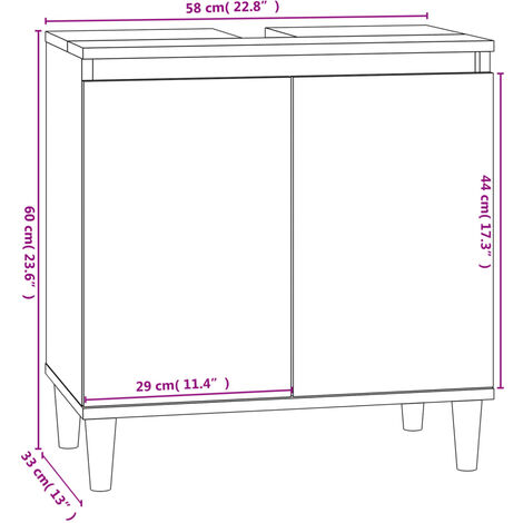 Sink Cabinet Black 58x33x60 cm Engineered Wood vidaXL