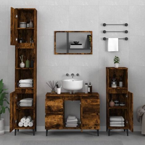 3 Piece Bathroom Furniture Set Smoked Oak Engineered Wood vidaXL