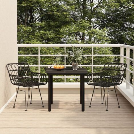 3 Piece Garden Dining Set Black Poly Rattan vidaXL (1/5)