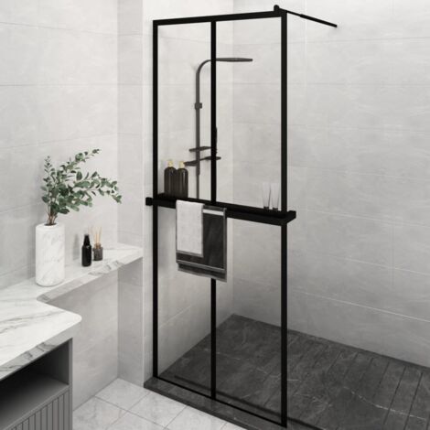 Walk-in Shower Wall with Shelf Black 80x195 cm ESG Glass&Aluminium vidaXL (1/5)