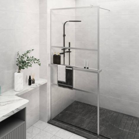 Walk-in Shower Wall with Shelf 80x195 cm ESG Glass&Aluminium vidaXL (1/5)