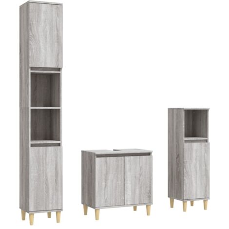 3 Piece Bathroom Furniture Set Grey Sonoma Engineered Wood vidaXL