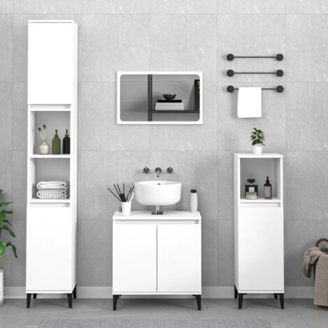 3 Piece Bathroom Furniture Set White Engineered Wood vidaXL