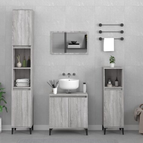 3 Piece Bathroom Furniture Set Grey Sonoma Engineered Wood vidaXL