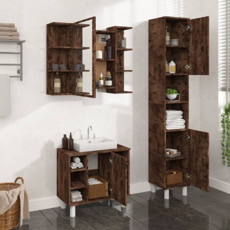 vidaXL 3 Piece Bathroom Cabinet Set Smoked Oak Engineered Wood (1/5)