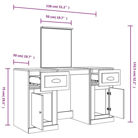 Dressing Table with Mirror Concrete Grey 130x50x132.5 cm vidaXL