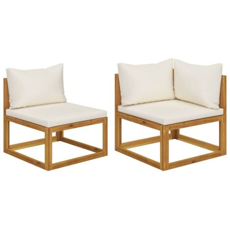 2 Piece Sofa Set with Cream White Cushions Solid Wood Acacia vidaXL