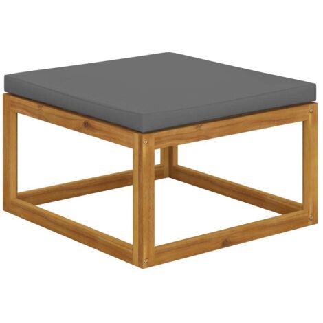 Footrest with Dark Grey Cushion Solid Wood Acacia vidaXL