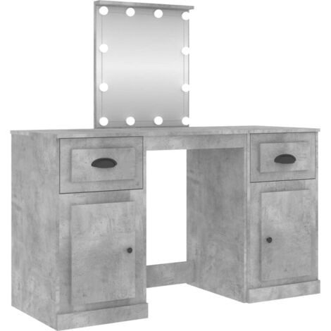 Dressing Table with LED Concrete Grey 130x50x132.5 cm vidaXL