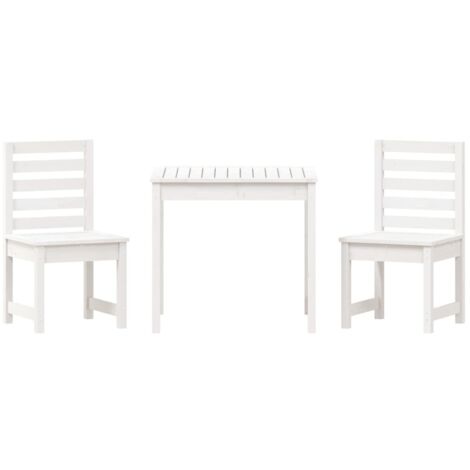 3 Piece Garden Bistro Set White Solid Wood Pine vidaXL (1/5)