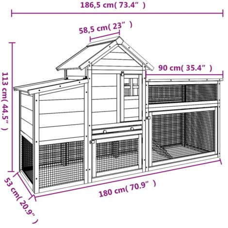 Chicken Coop Brown 186.5x58.5x113 cm Solid Wood Pine vidaXL