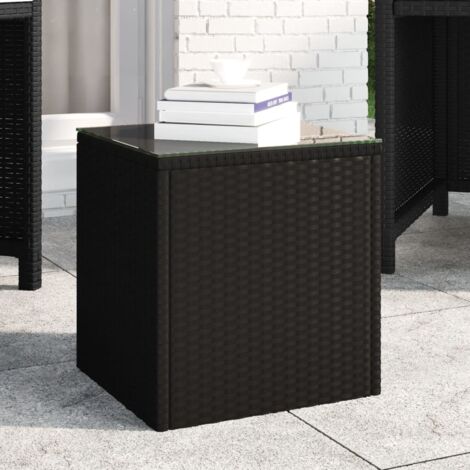 Side Table Black 40x37x40.5 cm Poly Rattan and Tempered Glass vidaXL