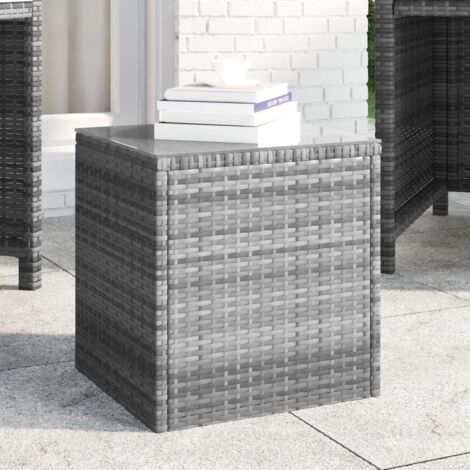 Side Table Grey 40x37x40.5 cm Poly Rattan and Tempered Glass vidaXL (1/5)