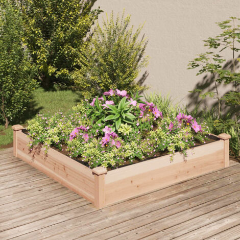 Garden Raised Bed with Liner 120x120x25 cm Solid Wood Fir vidaXL