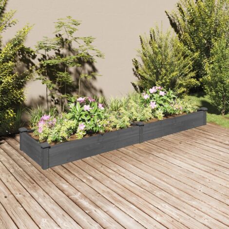 Garden Raised Bed with Liner Grey 240x60x25 cm Solid Wood Fir vidaXL