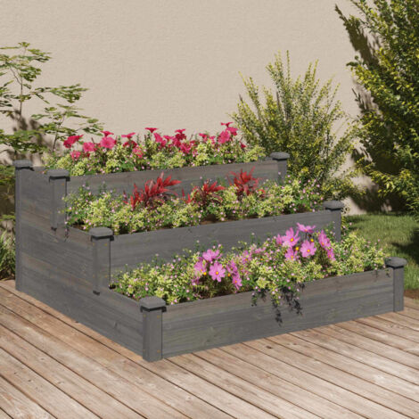 Garden Raised Bed Grey 120x120x56 cm Solid Wood Fir vidaXL