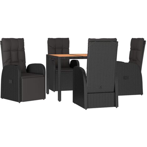 5 Piece Garden Dining Set Black Poly Rattan&Solid Wood Acacia vidaXL (1/5)