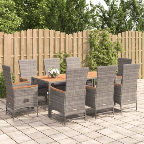 9 Piece Garden Dining Set Grey Poly Rattan&Solid Wood Acacia vidaXL (1/5)