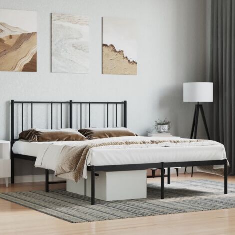 Metal Bed Frame without Mattress with Headboard Black 160x200cm vidaXL