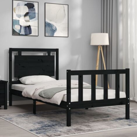 Bed Frame without Mattress Black Small Single Solid Wood Pine vidaXL (1/5)