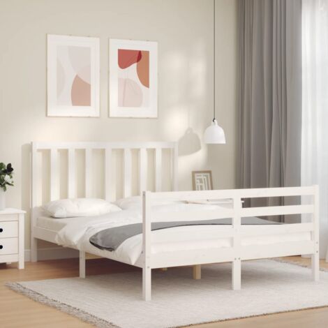 Bed Frame without Mattress White 140x190 cm Solid Wood Pine vidaXL (1/5)