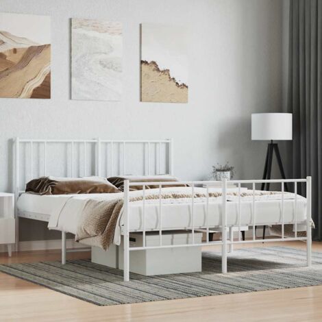 Metal Bed Frame without Mattress with Footboard White 160x200cm vidaXL (1/5)
