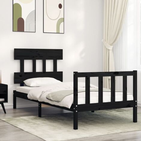 Bed Frame without Mattress Black Small Single Solid Wood Pine vidaXL (1/5)