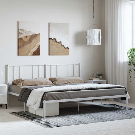 Metal Bed Frame without Mattress with Headboard White 193x203cm vidaXL (1/5)