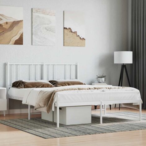 Metal Bed Frame without Mattress with Headboard White 160x200cm vidaXL (1/5)