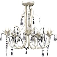 Crystal Pendant Ceiling Lamp Chandelier Elegant 5 Bulb Sockets - White