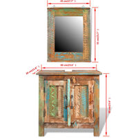 Reclaimed Solid Wood Bathroom Vanity Cabinet Set with Mirror - Multicolour