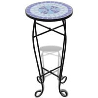 Mosaic Side Table Plant Table Blue White - Blue