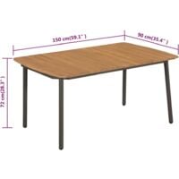 vidaXL Garden Table 150x90x72cm Solid Acacia Wood and Steel - Brown