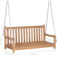 vidaXL Swing Bench Solid Teak 120x60x57.5 cm Brown - Brown