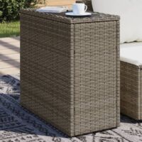 Garden Side Table with Glass Top Grey 58x27.5x55 cm Poly Rattan vidaXL