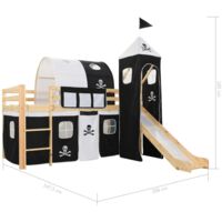 vidaXL Children's Loft Bed Frame with Slide & Ladder Pinewood 97x208 cm - Black