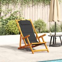 Folding Beach Chair with Armrests Black Acacia Wood & Textilene vidaXL