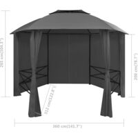 vidaXL Garden Marquee Pavilion Tent with Curtains Hexagonal 360x265 cm - Anthracite