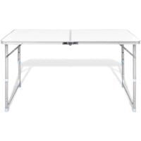 Foldable Camping Table Height Adjustable Aluminium 120 x 60 cm - White