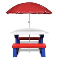 vidaXL Kids' Picnic Table with Benches and Parasol Multicolour - Multicolour