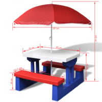 vidaXL Kids' Picnic Table with Benches and Parasol Multicolour - Multicolour