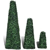 Set of 3 Artificial Boxwood Pyramid Topiary - Green